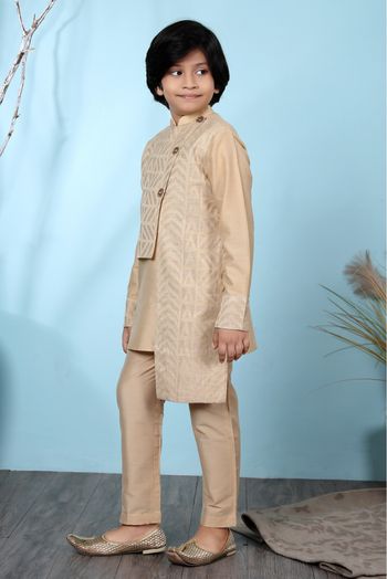 Handloom Silk Kurta Pajama In Beige Colour - BK2710894