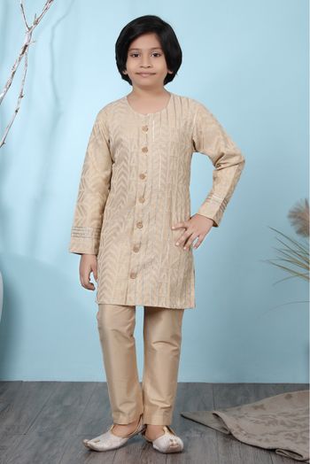 Handloom Silk Kurta Pajama In Beige Colour - BK2710895