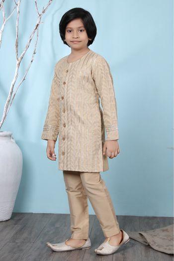 Handloom Silk Kurta Pajama In Beige Colour - BK2710895