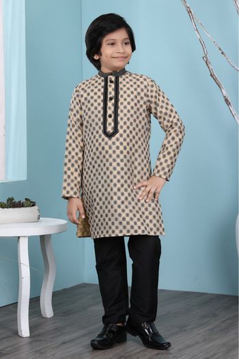 Handloom Silk Kurta Pajama In Beige Colour - BK2710907