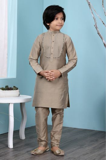 Handloom Silk Kurta Pajama In Light Brown Colour - BK2710911