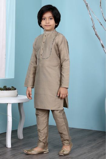 Handloom Silk Kurta Pajama In Light Brown Colour - BK2710911