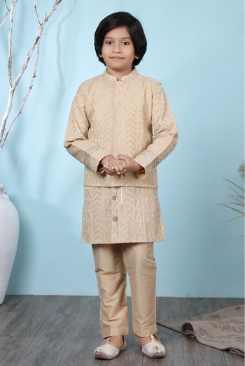 Handloom Silk Kurta Pajama With Jacket In Beige Colour - BK2710926