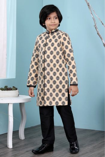 Handloom Silk Sherwani In Beige Colour - BK2710906