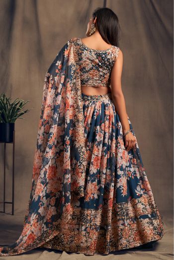 Organza Embroidery Lehenga Choli In Blue Colour