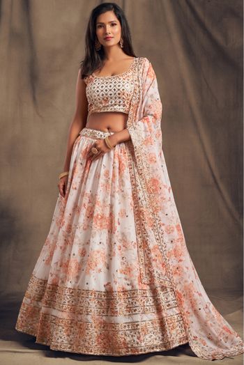 Organza Embroidery Lehenga Choli In White Colour