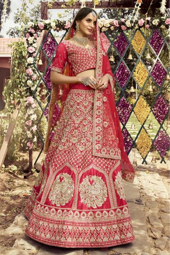 Raw Silk Embroidery Bridal Lehenga Choli In Red Colour - LD4900630