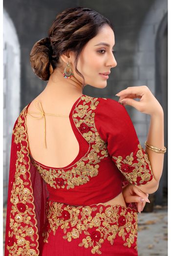 Silk Embroidery Saree In Red Colour - SR1543218