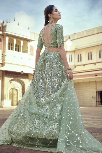 Soft Net Sequins Work Lehenga Choli In Green Colour - LD4900634