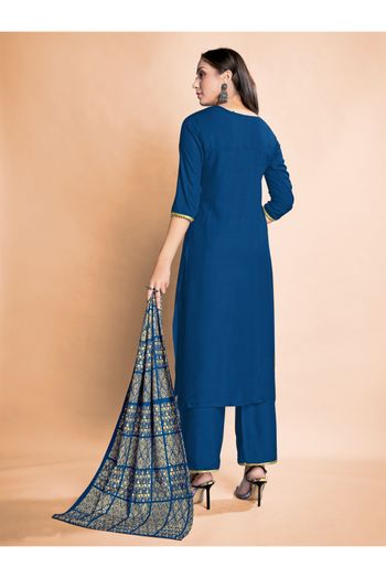 Stitched Rayon Foil Print Palazzo Pant Suit In Blue Colour - SS5410429