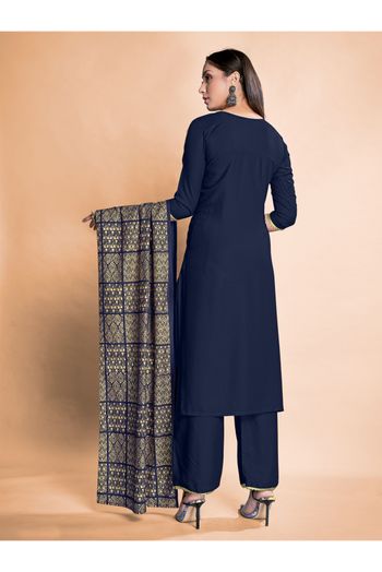 Stitched Rayon Foil Print Palazzo Pant Suit In Navy Blue Colour - SS5410428