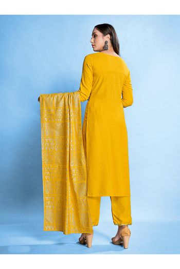 Stitched Rayon Foil Print Palazzo Pant Suit In Yellow Colour - SS5410426