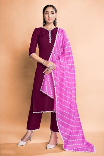 Stitched Rayon Printed Pant Style Suit In Wine Colour - SS5410422