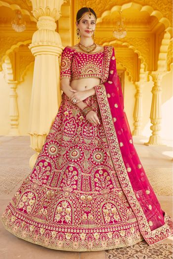 Velvet Hand Work Bridal Lehenga Choli In Pink Colour LD4900596 A