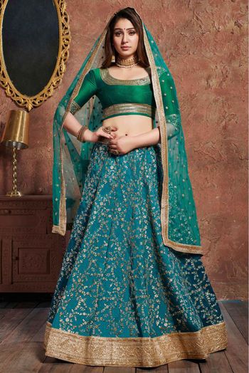 Art Silk Embroidery Lehenga Choli In Teal Colour - LD3820106