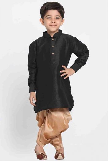 Cotton Silk Blend Party Wear Dhoti Kurta In Black Colour - BK4351464