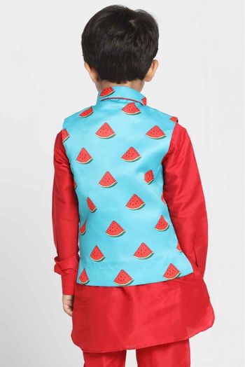 Cotton Silk Blend Party Wear Jacket In Light Blue Colour