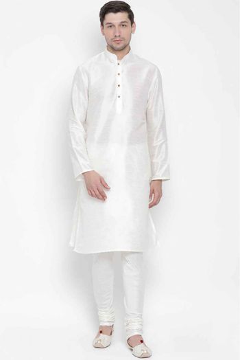 Cotton Silk Blend Party Wear Only Kurta In Cream Colour