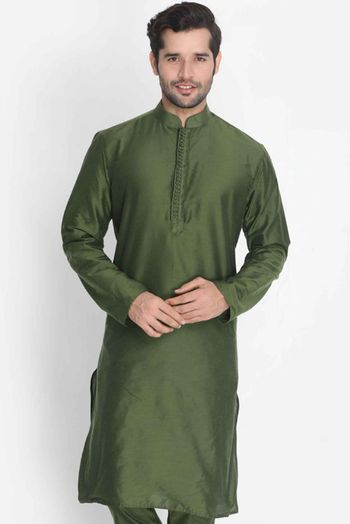 Cotton Silk Blend Party Wear Only Kurta In Green Colour