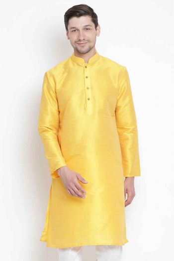 Cotton Silk Blend Party Wear Only Kurta In Yellow Colour