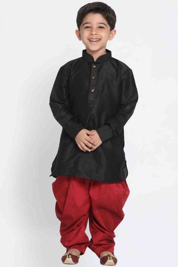 Cotton Silk Party Wear Dhoti Kurta In Black Colour - BK4351455