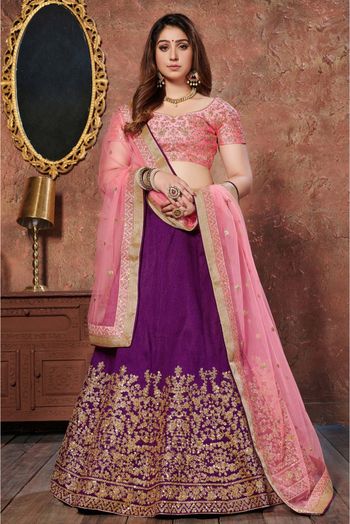 Mulberry Silk Embroidery Lehenga Choli In Purple Colour - LD3820104