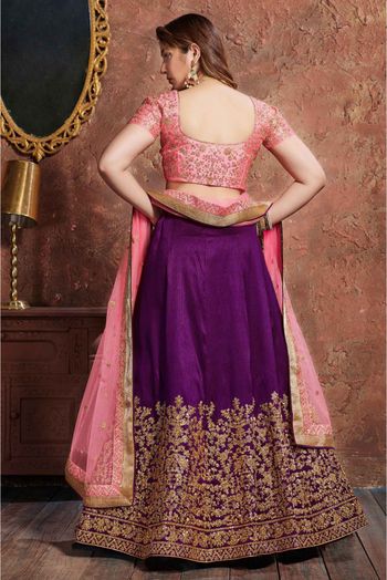 Mulberry Silk Embroidery Lehenga Choli In Purple Colour - LD3820104