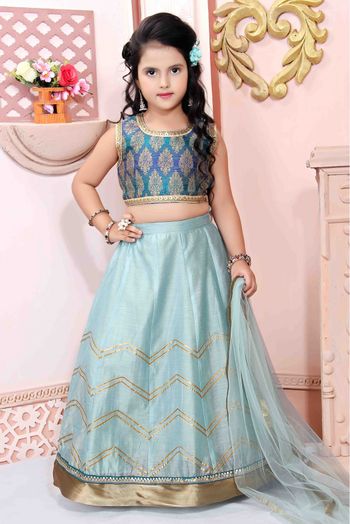 Buy Multi-color Printed Silk Crop Top Lehenga Online At Ethnic Plus