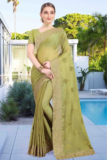 Chiffon Designer Saree In Light Green Colour - SR1542176