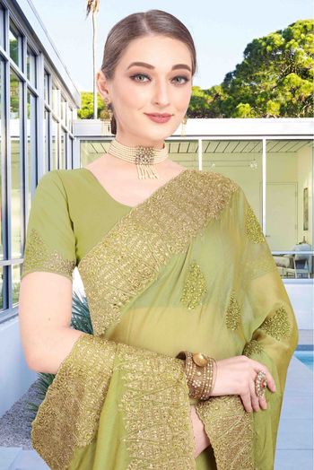 Chiffon Designer Saree In Light Green Colour - SR1542176