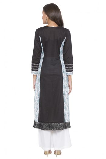 Plus Size Cotton Embroidery Kurta Set In Black Colour - KR2710666