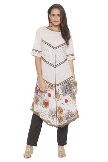 Plus Size Cotton Embroidery Kurta Set In Off White Colour - KR2710672