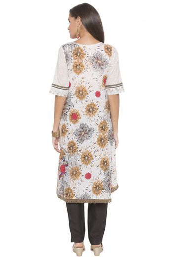 Plus Size Cotton Embroidery Kurta Set In Off White Colour - KR2710672