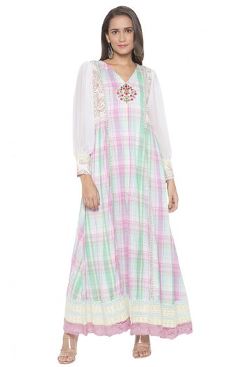 Plus Size Cotton Embroidery Kurta Set In Pink Colour - KR2710664