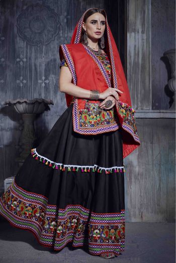 Cotton Lehenga Choli In Black Colour - LD3880237