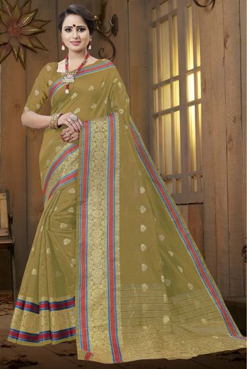 Cotton Silk Traditional Saree In Mehendi Green Colour - SR3233173