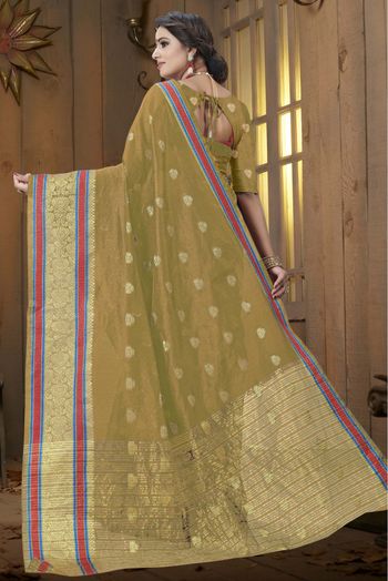 Cotton Silk Traditional Saree In Mehendi Green Colour - SR3233173