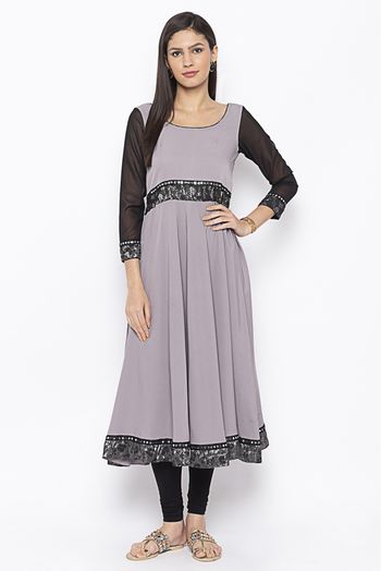 Plus Size Crepe Embroidery Kurta Set In Grey Colour - KR2710708