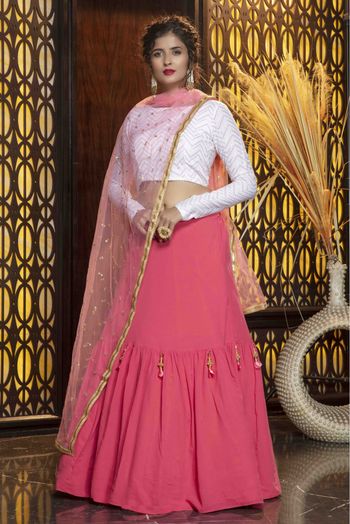 Diamond Georgette Plain Lehenga Choli In Pink Colour