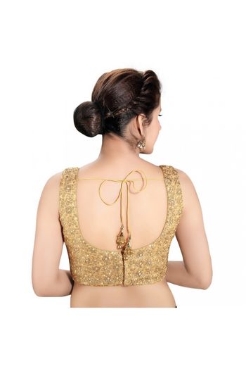 Embroidery Back Open Padded Blouse In Gold Colour - BL4740154