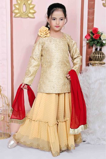 Faux Georgette Party Wear Lehenga Choli In Beige Colour