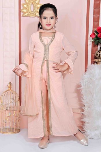 Faux Georgette Party Wear Pant Style Suit In Light Peach Colour