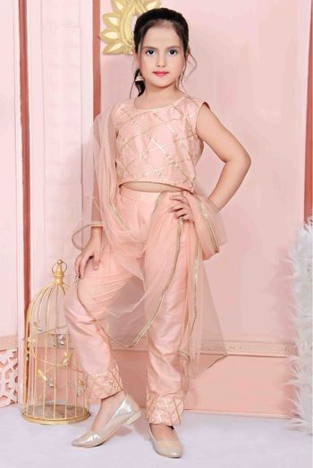 Faux Georgette Party Wear Pant Style Suit In Light Peach Colour