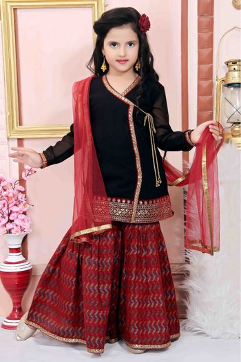 Faux Georgette Party Wear Sharara Suit In Black Colour - GK2710793