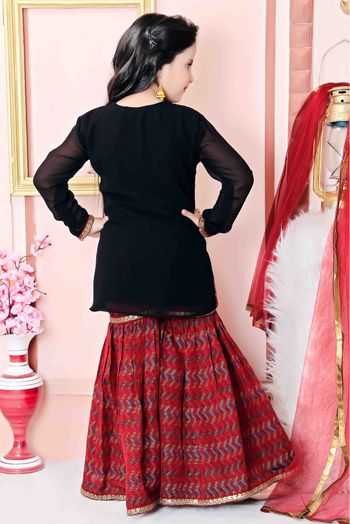 Faux Georgette Party Wear Sharara Suit In Black Colour - GK2710793