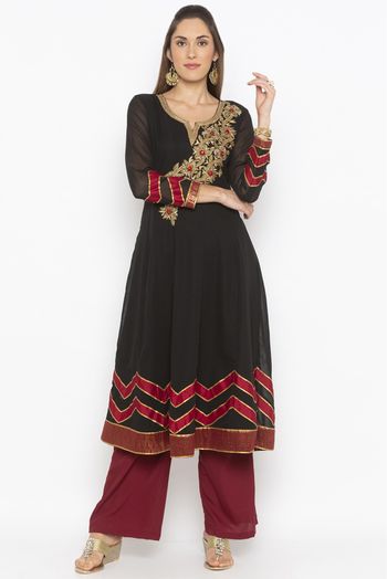 Plus Size Georgette Embroidery Kurta Set In Black Colour - KR2710613