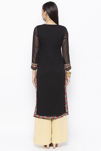 Plus Size Georgette Embroidery Kurta Set In Black Colour - KR2710631