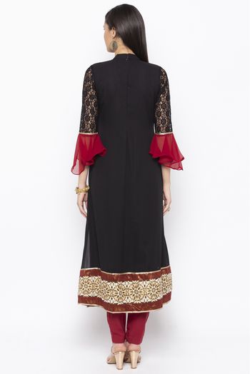 Plus Size Georgette Embroidery Kurta Set In Black Colour - KR2710641