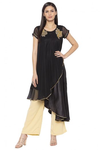 Plus Size Georgette Embroidery Kurta Set In Black Colour - KR2710656