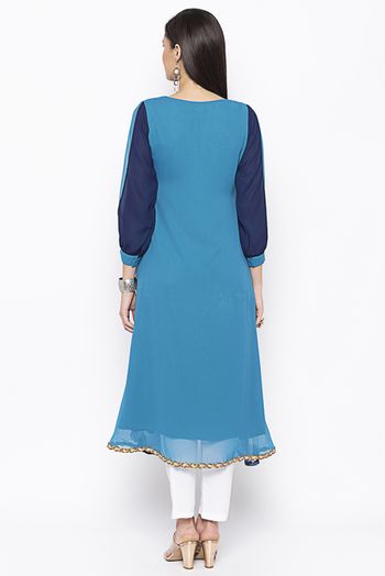 Plus Size Georgette Embroidery Kurta Set In Blue Colour - KR2710603